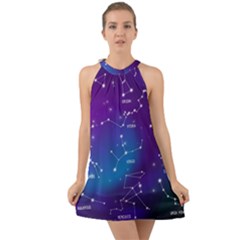 Realistic Night Sky With Constellations Halter Tie Back Chiffon Dress by Cowasu