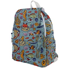 Cartoon Underwater Seamless Pattern With Crab Fish Seahorse Coral Marine Elements Top Flap Backpack by Bedest