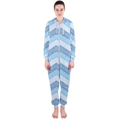 Seamless Pattern Of Cute Summer Blue Line Zigzag Hooded Jumpsuit (ladies) by Bedest