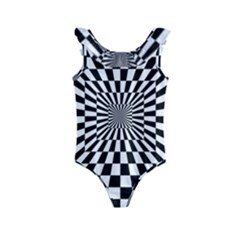 Optical-illusion-chessboard-tunnel Kids  Frill Swimsuit by Bedest