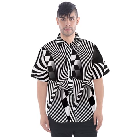 Op-art-black-white-drawing Men s Short Sleeve Shirt by Bedest