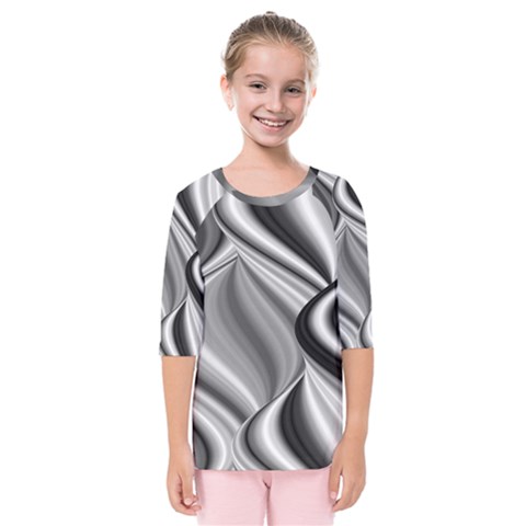 Waves-black-and-white-modern Kids  Quarter Sleeve Raglan T-shirt by Bedest