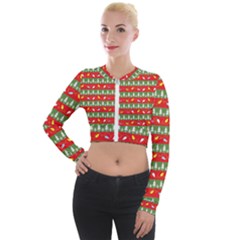 Christmas-papers-red-and-green Long Sleeve Cropped Velvet Jacket by Bedest