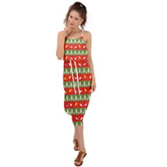 Christmas-papers-red-and-green Waist Tie Cover Up Chiffon Dress