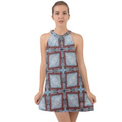 Pattern-cross-geometric-shape Halter Tie Back Chiffon Dress by Bedest