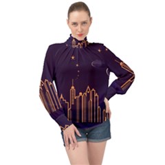 Skyscraper Town Urban Towers High Neck Long Sleeve Chiffon Top by pakminggu