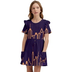 Skyscraper Town Urban Towers Kids  Frilly Sleeves Pocket Dress by pakminggu