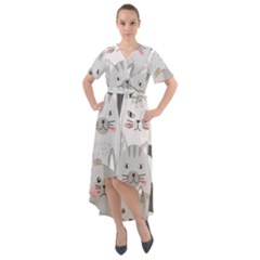 Cute Cats Seamless Pattern Front Wrap High Low Dress by pakminggu