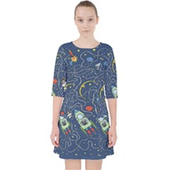 Cat-cosmos-cosmonaut-rocket Quarter Sleeve Pocket Dress by pakminggu