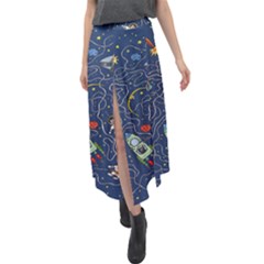 Cat-cosmos-cosmonaut-rocket Velour Split Maxi Skirt by pakminggu