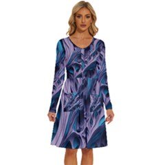 Abstract Trims Long Sleeve Dress With Pocket by pakminggu