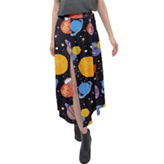 Circle Illustration Space Art Cute Pattern Velour Split Maxi Skirt by pakminggu