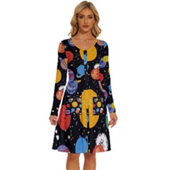 Circle Illustration Space Art Cute Pattern Long Sleeve Dress With Pocket by pakminggu