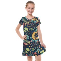 Alien Ocket Space Aesthetic Pattern Kids  Cross Web Dress by pakminggu