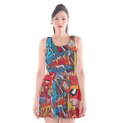 Comic Cartoon Pattern Scoop Neck Skater Dress by pakminggu