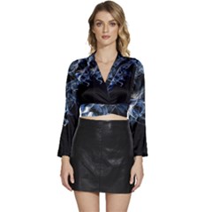 Smoke-flame-dynamic-wave-motion Long Sleeve Tie Back Satin Wrap Top by Cowasu