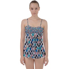 Diamond Shapes Pattern Babydoll Tankini Top by Cowasu