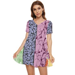 Brain-heart-balance-emotion Tiered Short Sleeve Babydoll Dress by Cowasu