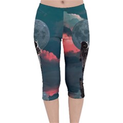 Astronaut-moon-space-nasa-planet Velvet Capri Leggings  by Cowasu