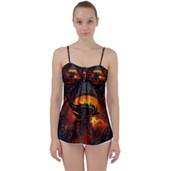 Dragon Fire Fantasy Art Babydoll Tankini Top by Cowasu