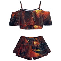 Dragon Fire Fantasy Art Kids  Off Shoulder Skirt Bikini by Cowasu