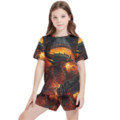 Dragon Fire Fantasy Art Kids  T-shirt And Sports Shorts Set by Cowasu