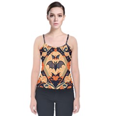 Bat Pattern Velvet Spaghetti Strap Top by Valentinaart