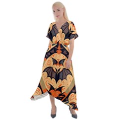 Bat Pattern Cross Front Sharkbite Hem Maxi Dress by Valentinaart