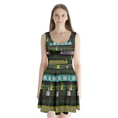 Narrow-boats-scene-pattern Split Back Mini Dress  by Cowasu