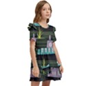 Narrow-boats-scene-pattern Kids  Frilly Sleeves Pocket Dress View2