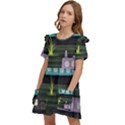 Narrow-boats-scene-pattern Kids  Frilly Sleeves Pocket Dress View3