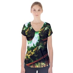 Science-fiction-forward-futuristic Short Sleeve Front Detail Top by Cowasu