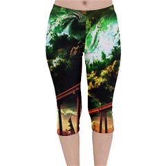 Science-fiction-forward-futuristic Velvet Capri Leggings  by Cowasu