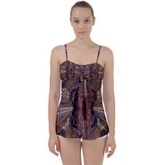 Abstract-design-backdrop-pattern Babydoll Tankini Top by Cowasu