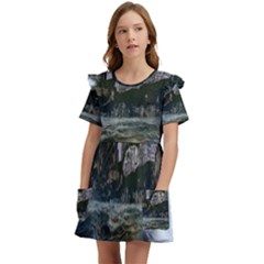 Sea-island-castle-landscape Kids  Frilly Sleeves Pocket Dress by Cowasu