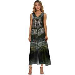 Sea-island-castle-landscape V-neck Sleeveless Loose Fit Overalls by Cowasu