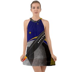 Science-fiction-sci-fi-sci-fi-logo Halter Tie Back Chiffon Dress by Sarkoni