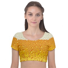 Bubble-beer Velvet Short Sleeve Crop Top  by Sarkoni