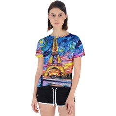 Eiffel Tower Starry Night Print Van Gogh Open Back Sport T-shirt by Sarkoni