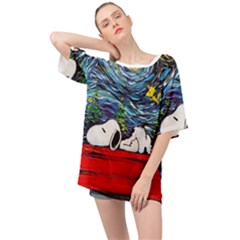 Dog Cartoon Vincent Van Gogh s Starry Night Parody Oversized Chiffon Top by Sarkoni