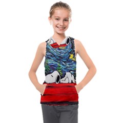 Dog Cartoon Vincent Van Gogh s Starry Night Parody Kids  Sleeveless Hoodie by Sarkoni