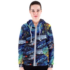 Spaceship Galaxy Parody Art Starry Night Women s Zipper Hoodie by Sarkoni