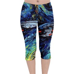 Spaceship Galaxy Parody Art Starry Night Velvet Capri Leggings  by Sarkoni