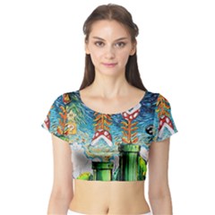 Game Starry Night Doctor Who Van Gogh Parody Short Sleeve Crop Top by Sarkoni