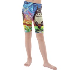 Cartoon Starry Night Art Van Gogh Parody Kids  Mid Length Swim Shorts by Sarkoni