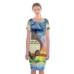 Cartoon Starry Night Art Van Gogh Parody Classic Short Sleeve Midi Dress by Sarkoni