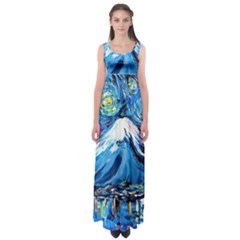 Mount Fuji Art Starry Night Van Gogh Empire Waist Maxi Dress by Sarkoni