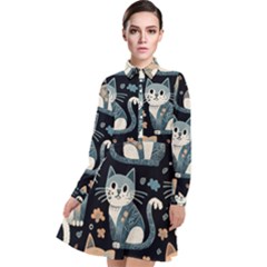 Cats Pattern Long Sleeve Chiffon Shirt Dress by Valentinaart