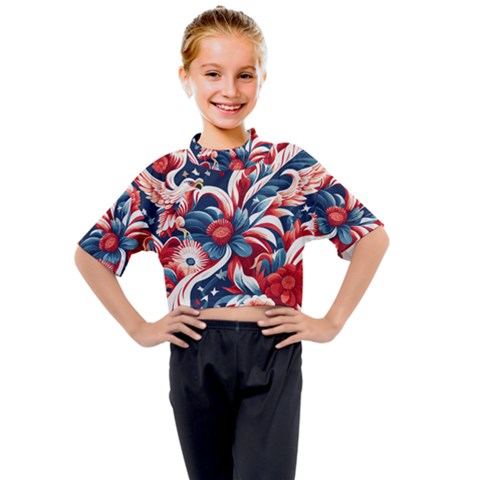 America Pattern Kids Mock Neck T-shirt by Valentinaart