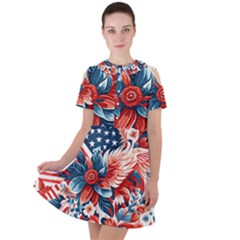 America Pattern Short Sleeve Shoulder Cut Out Dress  by Valentinaart